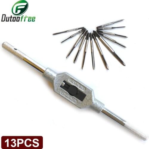 13pcsTap Capacity Nonslip grip Steel Handle Adjustable Tapping Wrench tool with Hand tap M1-M3.5 Grinding&Hand carving tap tool