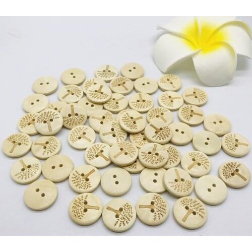 200pcs 20mm 2 Holes Engraving Laser Tree Round Wood Natural Buttons Sewing Garment Accessories Crafts Scrapbooking Cardmaking
