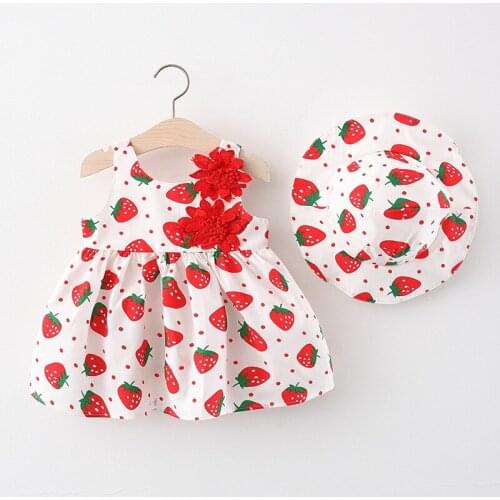 2021 Summer Baby Girl Clothes Toddler Infant Clothing Printed Princess Dresses 1 Year Girl Birthday Dress With Hat Outfits