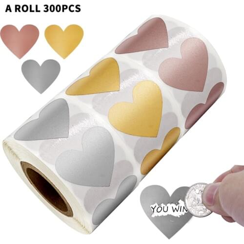 300 PCS Heart Shaped Rose Gold Scratch Off Stickers for Custom Game Party Activity Sticker Clear Stickers Stationery Sticker