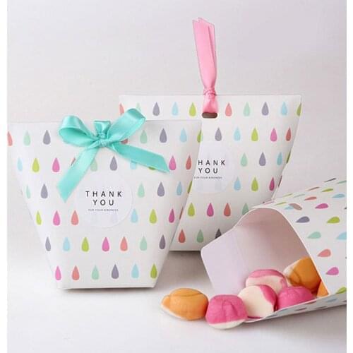 5pcs Small Size Rainbow Color Raindrop Paper Gift Box Tiny Party Treat Favor Candy Bags for Birthday Baby Shower