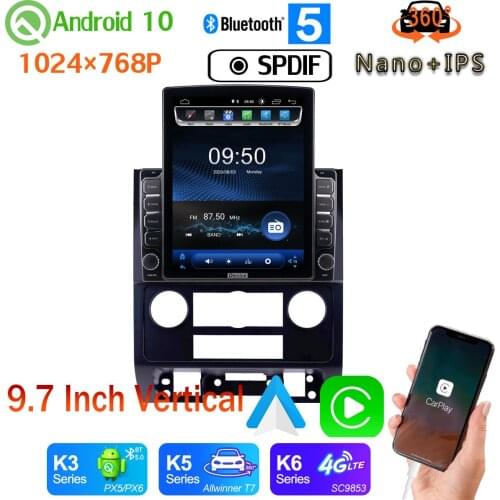 9.7" Vertical Tesla Android 10 Car Multimedia Player Radio GPS PX6 4+64G For Ford Escape 2007-2012 360 Panoramic Camera 4G WiFi