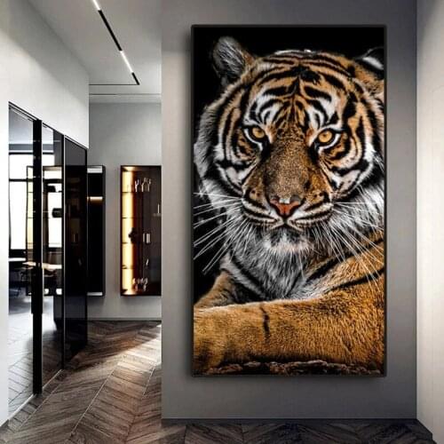 Large Size HD Wild Animals Canvas Painting Tiger Lion Posters and Prints Porch Wall Art Picture Living Room Home Decoration