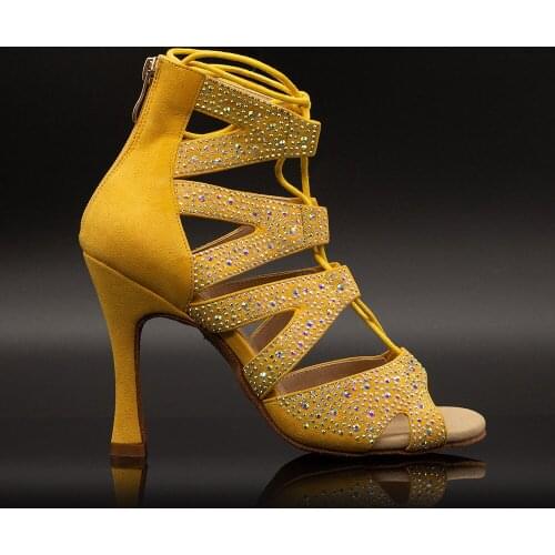 【Rock With You】Lace Up Crystal Vamp 10cm Flare Heel Boots