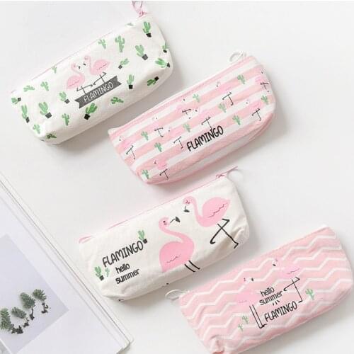 Flamingo Pencil Case Quality Fabric Pencils Storage Kawaii Pencilcase Stationery School Supplies Student Pen Cases Tools