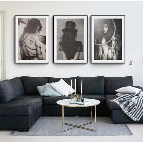 Black White Tattoo Fashion Girl Wall Art Canvas Art Painting Vintage Posters and Prints Wall Pictures for Living Room Home Decor
