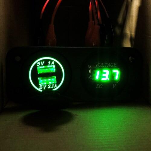 12V/24V Dual USB Green LED Digital Display Voltmeter Socket for Boat Vehicle Car Cigarette Lighter Charger Voltage Meter Tester