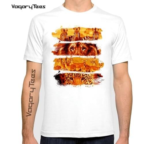 Summer Creative Tshirt fashion men short sleeve summer printing creative african animal lion of the grasslands T-shirt