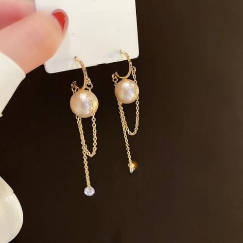 Han edition contracted chain pearl tassel earrings geometrical earrings fashion joker eardrop female temperament