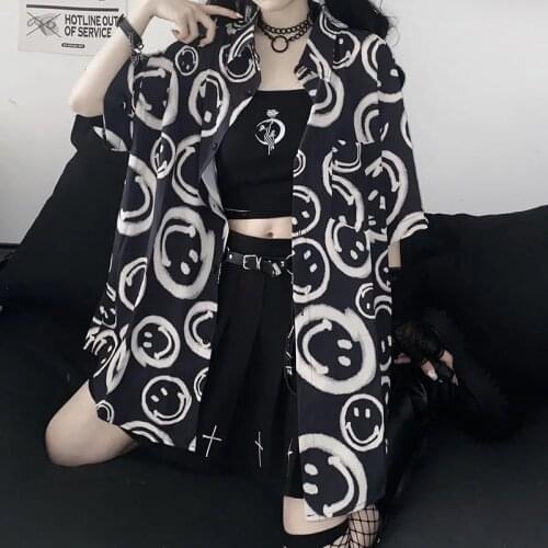 HOUZHOU Goth Shirt Women Vintage Gothic Oversize Summer 2021 Fashion Black Short Half Sleeve Harajuku Blouse Female Dropshipping