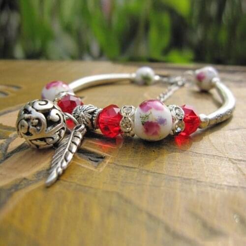 KL356 Vintage Print Leaves Stars Flowers Shape Boho Woman Bracelet Femme Beads Charm Jewelry