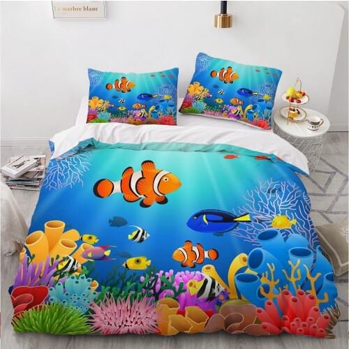 Classic 3D Bedding Set Duvet Cover Set Comforter Queen King Queen Double Single Size Blue Ocean Cartoon Design Custom Bedclothes