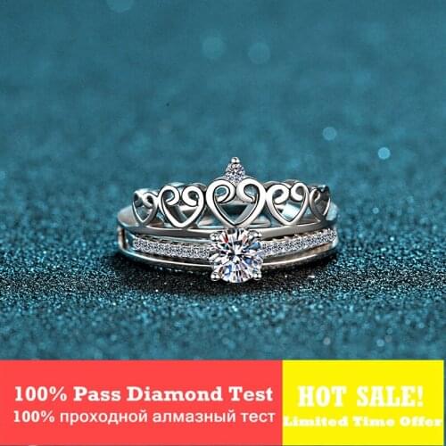 New Arrival 925 Silver Crown Moissanite Rings Set Brilliant Cut Diamond Test Past D Color Gemstone Ring Female Wedding Jewelry