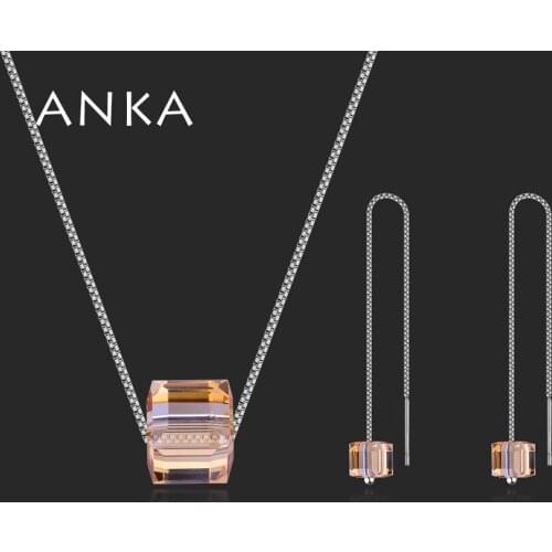 ANKA Cube Crystal Earrings Necklace Set Costume Jewelry Sets Of Jewelry Fashion Austrian Crystal For Women Wedding #132895