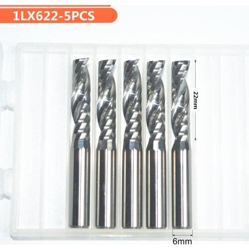 6mm*22mm,5pcs,Free shipping 1 Flute End Mill,CNC machine milling Cutter,Solid carbide woodworking tool,PVC,MDF,Acrylic,wood