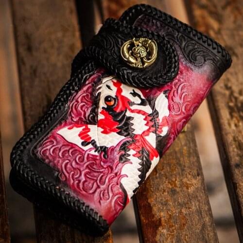 Handmade carving Women Men Wallets Card Holder Purses Long Clutch Vegetable Tanned Leather Billetera Hombre