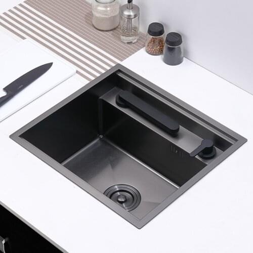 Cloaking Nanometer Double Cover hidden kitchen Sink 304 Stainless Steel Handmade Brushed Single kitchen Sink With Lifting Faucet