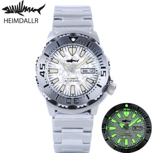 Heimdallr Mens Diving Watch Snowflake Texture Dial Sapphire Stainless Steel Automatic Movement 200m Water Resistance Luminous