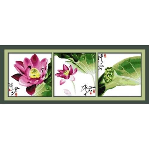 Lotus Lotus Triplet Cross-stitch Hand Kit Gentlemans flower DIY Sewing thread Embroidery Crafts Decorative painting