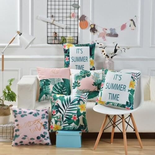Plants Series Cushion Cover Linen Cotton Fresh Style Home Decor Leaf Flower Pattern Pillow Case 45x45cm Pillow Cover