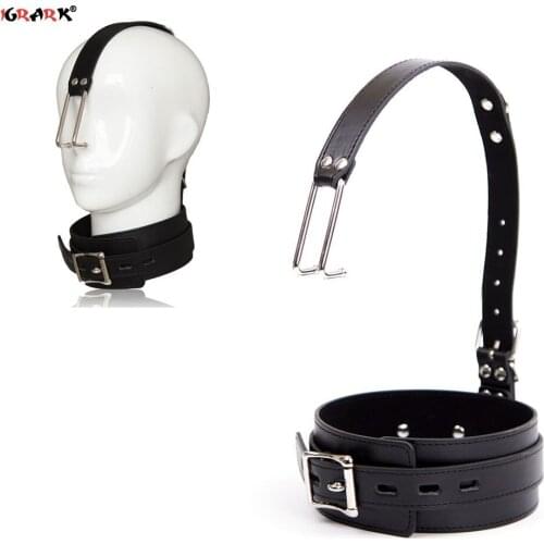 Stainless Steel Metal Collar Neck Nose Hook Adjustable PU Leather Slave BDSM Head Harness Bondage Restraint Sex Toy For Woman