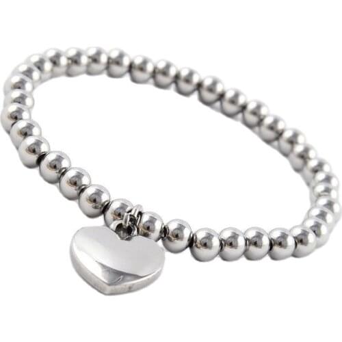 Arrival 6mm 316L Stainless steel beads bracelet womens trendy pendant letters bracelet for birthday CALA0002