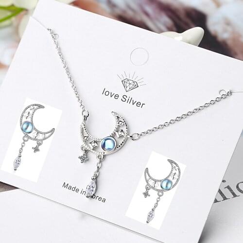 925 Sterling Silver Moonstone Moon Charm Pendent Necklaces Statement Valentines Day Jewelry For Women Girls Collar DZ848