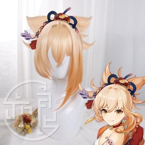 High Quality Genshin Impact Yoimiya Cosplay Wig Blond Orange Wig Halloween Party Role Play Wig