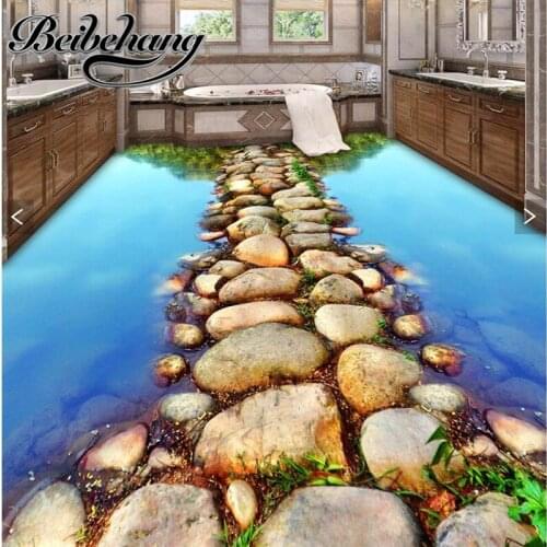 Beibehang Custom Photo Floor 3D clear river stone Bathroom Floor 3d PVC Wallpaper Self-adhesive Floor painting wall sticker