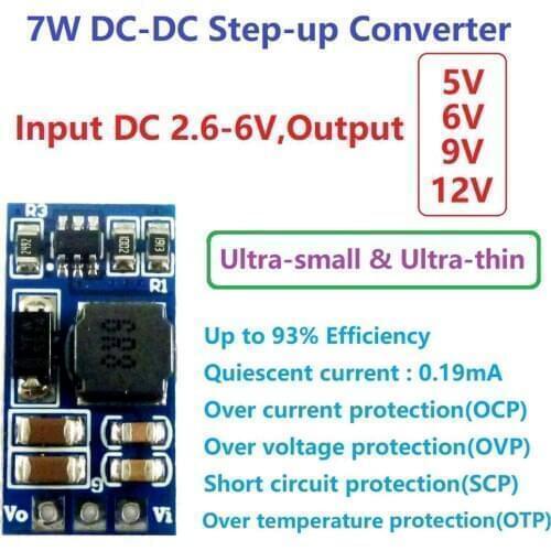 7W DC-DC Boost Step-up Converter 2.6-5.5V 3.7V 3.2V 4.2V to 5V 6V 9V 12V Voltage Regulator Battery POWER Module FOR LED Motor