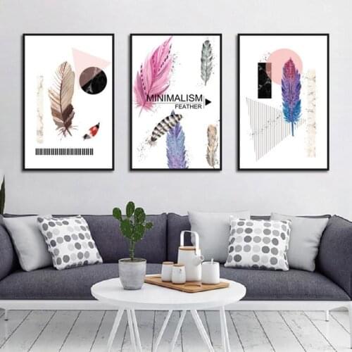 Simple geometric feather poster Nordic style frameless style decorative painting to decorate the walls of home stores, supermark