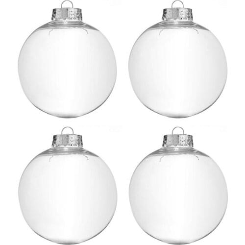 Clear DIY Baubles Shatterproof Seamless Plastic XMAS Ball Home Tree Decor Gift - QTY:4