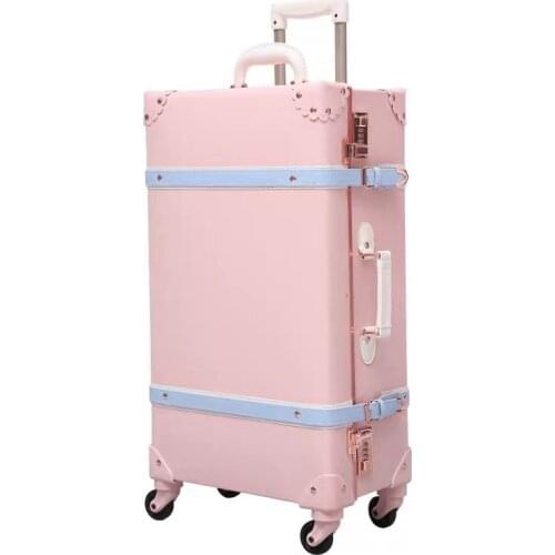 Retro fashion pu rolling luggage cute luxury trolley suitcase 20/24 inch carry on boarding travel luggage new women men valise