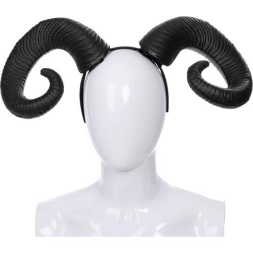 Black Sheep Horn Gothic Steampunk Devil Demon Horns Headband for Halloween Costume Photo Props PU Foam Horns