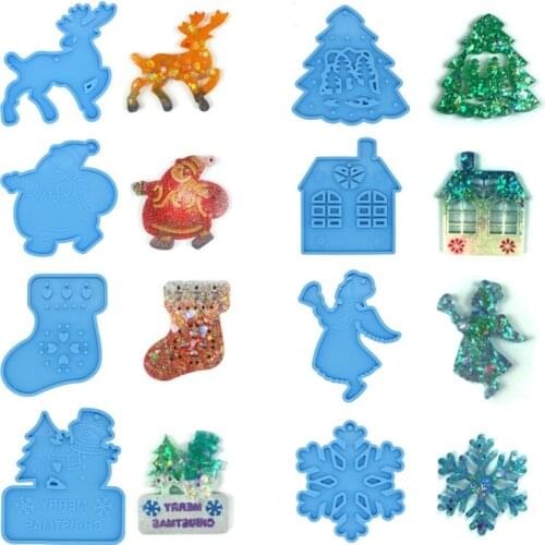 DIY Christmas Decoration Epoxy Resin Silicone Mold Elk Snowflake Christmas Tree Pendant Resin Accessories Keychain Resin Mold