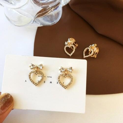 Love Girls Bowknot Beautiful Clip on Earrings Cubic Zirconia Fashion Piercing Earrings