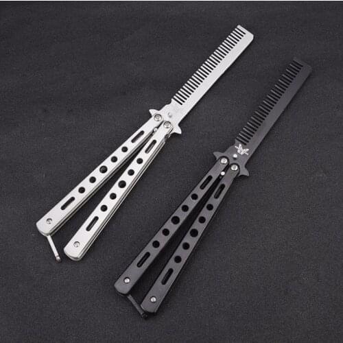 Stainless steel practice training butterfly knife Comb Beard & Moustache Brushes Styling Tool Rainbow Foldable