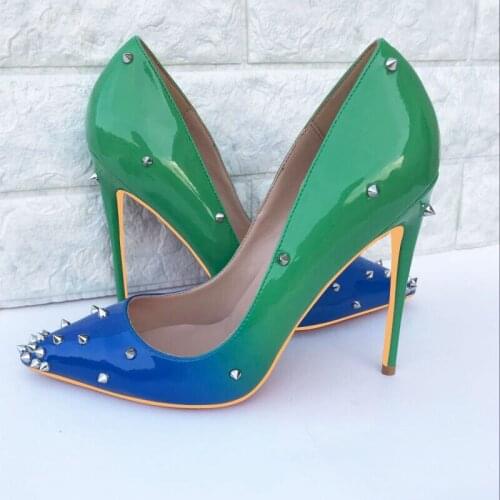 Pumps women shoes rivets gradient woman shoes female ladies 12cm high heel spring autumn blue green MD013 CHENSIR9