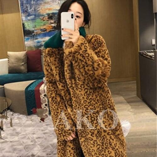 Women Autumn Winter New Street Style Thick Plus Size Leopard Print Fur Coat Ladies Fashion Casual Lapel Parkas Outewear ZY65