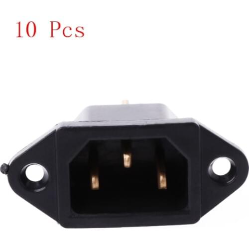 10 Pcs/Set AC 250V 10A 3-Pin Terminal IEC320 C14 Inlet Power Plug Socket Black