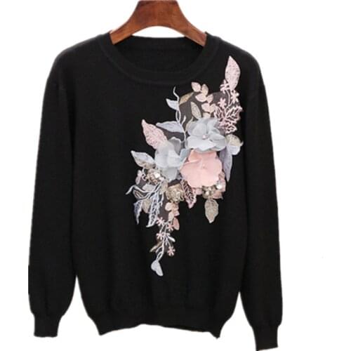 2021 Spring Sweater Long Sleeve Black White Crew Neck Solid Kint Swaeter Womens