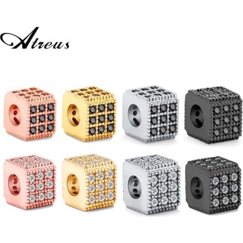 5pcs/lot 6x6mm Square Geometric Micro Pave Zircon Beads Copper Loose Spacer Small Beads For Jewelry Making Material Supplies