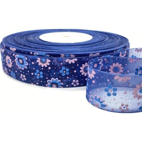 5Yards /Roll 25mm Printing Flower Organza Ribbons For Flower Gift Packing Wedding Decoration DIY Garment Accessories #03