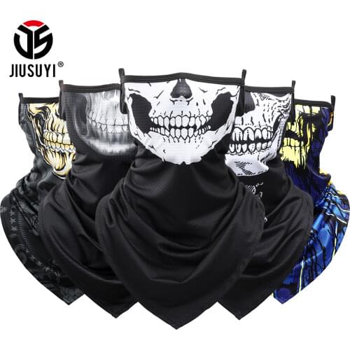 Summer Hanging Ear Triangle Scarf Ice Cool Breathable Bandana Outdoor Cycling Fishing Sunscreen Windproof Skull Print Face Cover