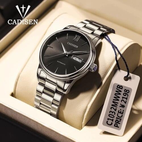 CADISNE Mens Mechanical Watch Top Luxury Brand Week Display Automatic Wristwatch Mens Stainless Steel Waterproof Wristwatches