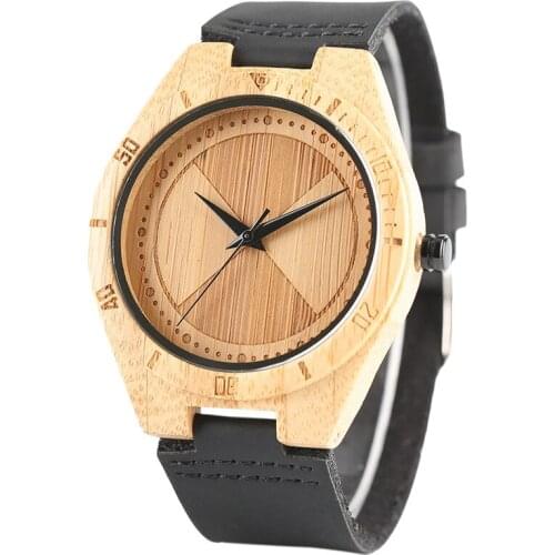 Novel Bamboo Nature Wood Genuine Leather Band Black Strap Wrist Watch Casual Men Women Handmade Trendy Hot New Arrival Top