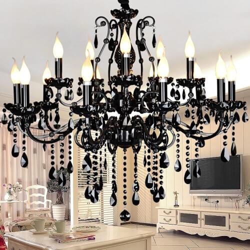 Black Crystal European Living Room Chandeliers Luxury Dining Room Chandeliers Hotel Lobby Restaurant Hanging Fixtures