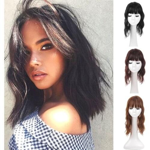 DIANQI Synthetic Heat Resistant Curly Top Hairpiece 3 Clip In One Piece Hair Extension Hair With Bangs For Women