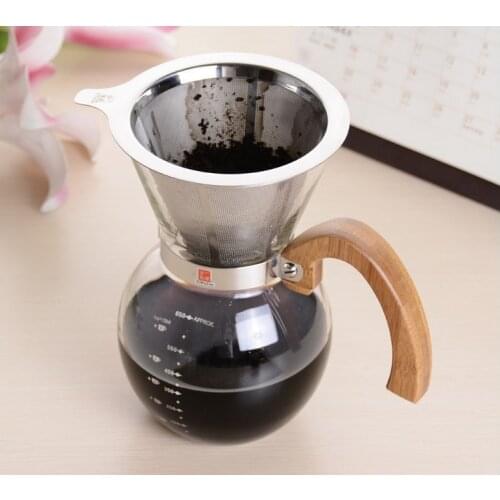 FeiC 1pc 250ml 600ml woodneck Stainless steel filter Reusable Classic Series Glass Coffee Maker for barista drip coffee