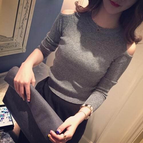 MingJieBiHuo Fashion new arrival autumn korean basic t-shirt casual o-neck shirt OL lady sexy off shoulder solid t-shirt